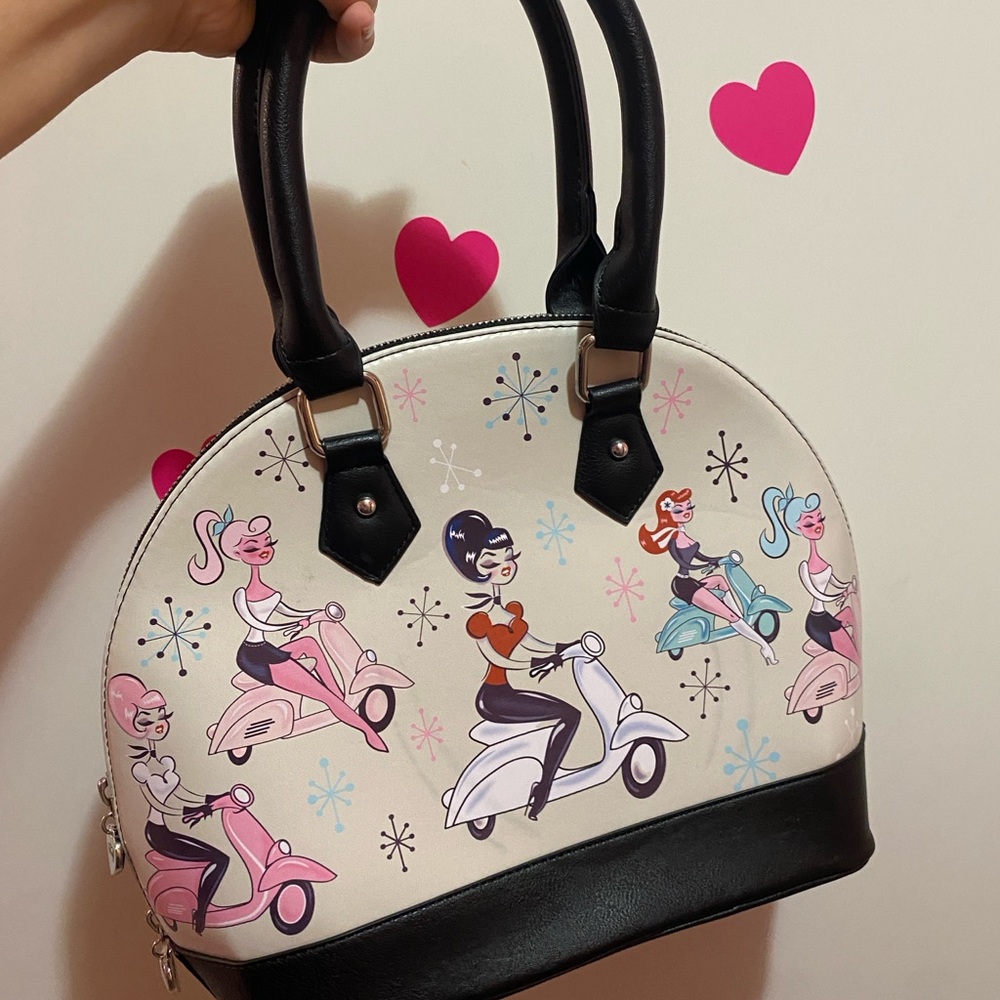 NWT Miss Fluff Rockabilly Scooter Girls Bowler Bag